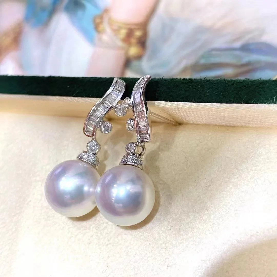 10-11mm Edison Pearl Dangle Earrings Heavy Full Baguette Zircon S925 Silver Curved Bar Women Luxury Drop Ear Jewelry