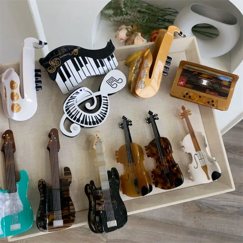 موضة حمض الخليك خلات الغيتار مشبك شعر شريط فيديو موسيقى البيانو مشبك شعر الكمان إكسسوارات الشعر مشبك القرش الكبير يوميا #2