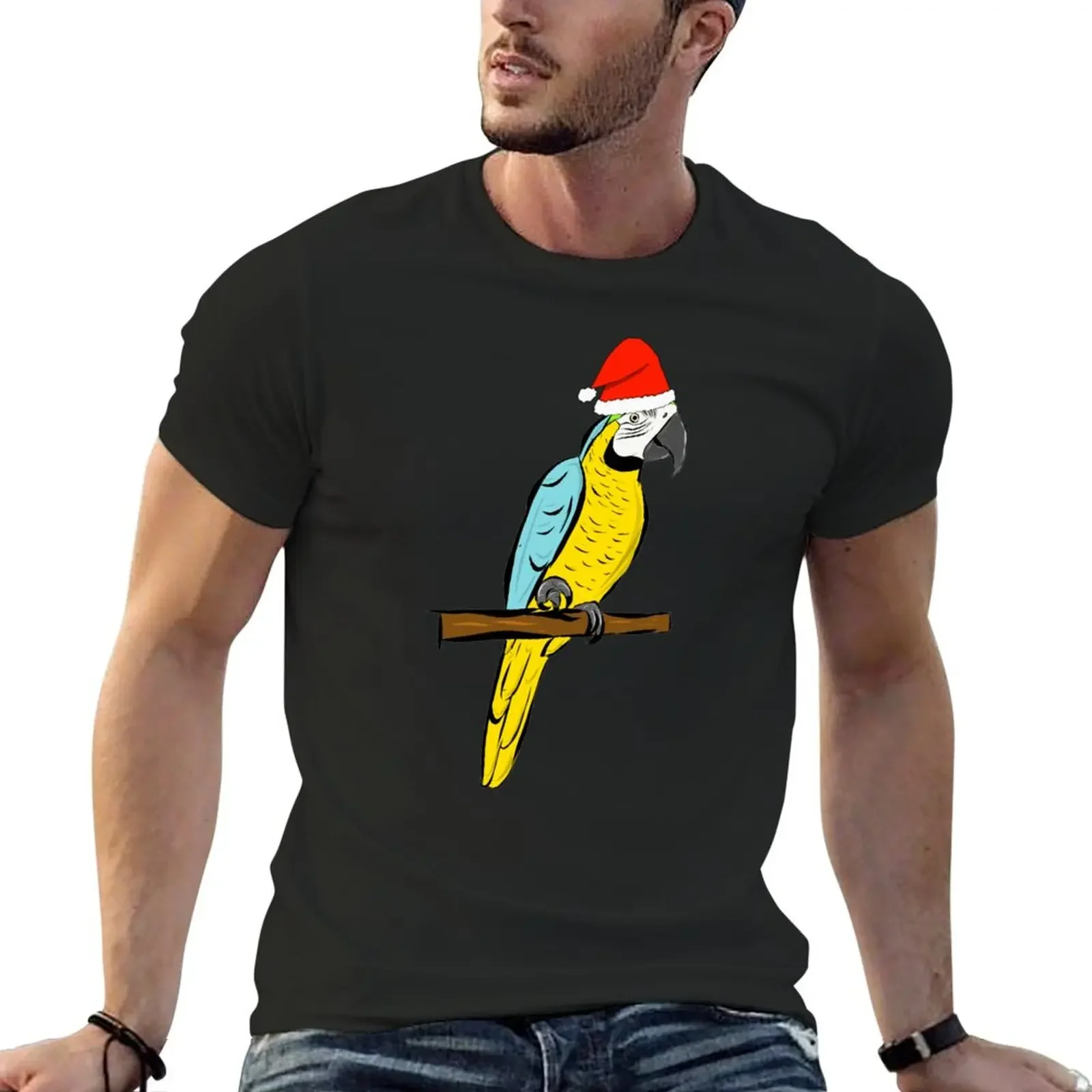 Parrot - blue-and-yellow macaw - yellow-breasted - Christmas T-Shirt rapper graphic tees graphics Men's clothing