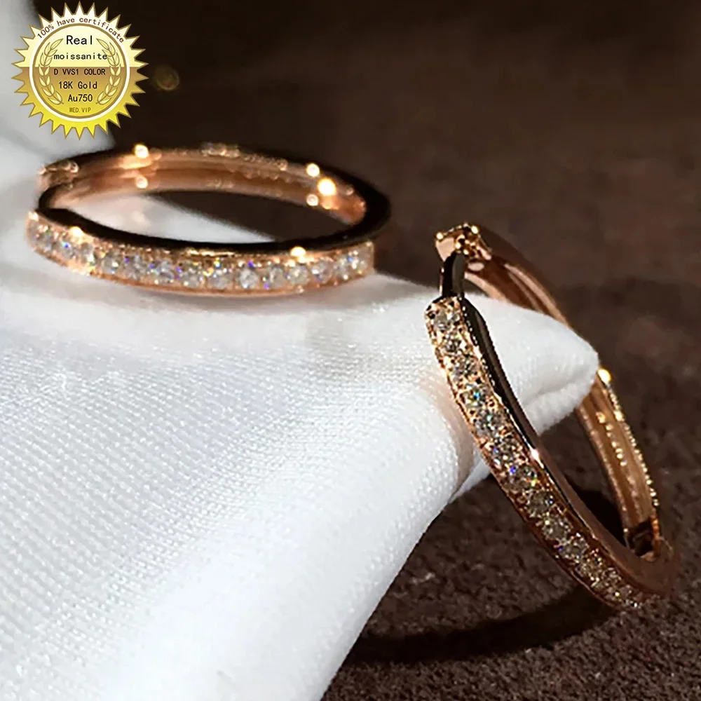 

14K Rose Gold Women Hoop Earrings moissanite Diamonds Circle Round Classic Wedding Party Engagement Anniversary Present Earrings