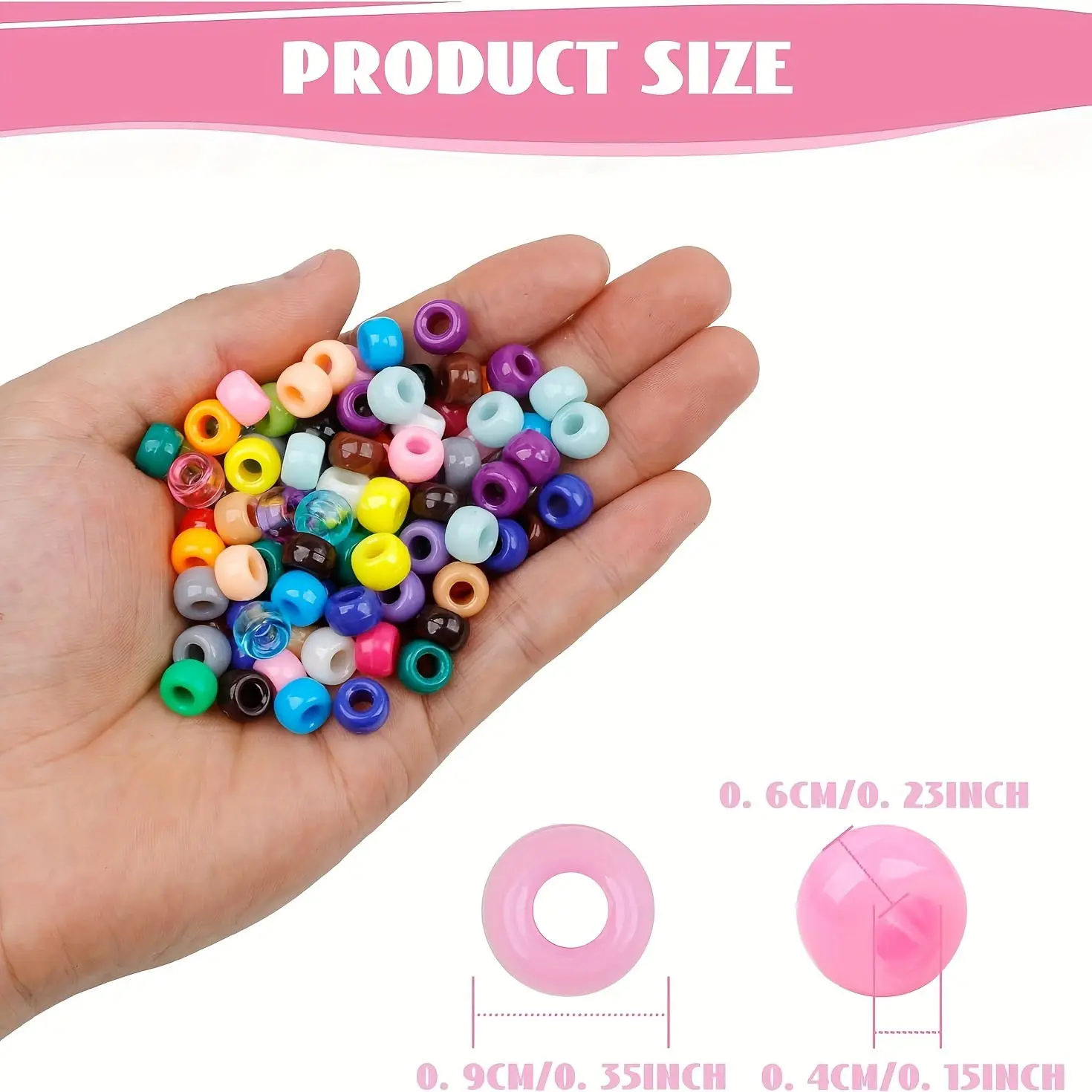 500pcs mixed multicolor plastic Pony beads craft perforated bulk rainbow hair beads bracelet necklace jewelry making accessories