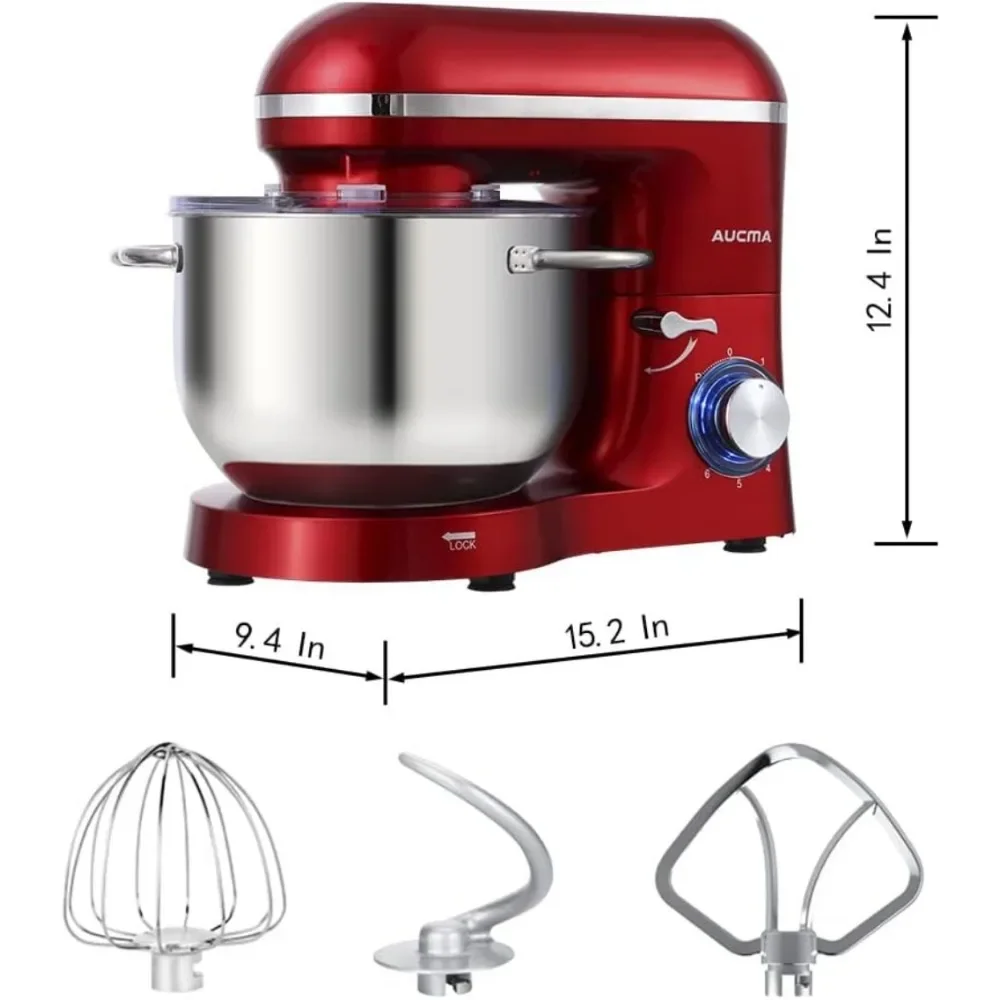 خلاط ستاند، 6.5-QT 660 وات، خلاط طعام برأس مائل 6 سرعات، خلاط كهربائي للمطبخ مع خطاف عجين، سوط سلكي