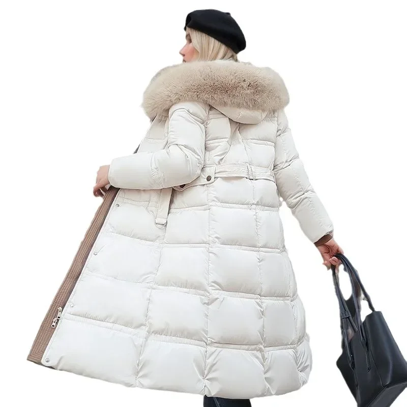 2024 Women New Jacket Parkas Fur Collar Down Cotton Jacket Winter Hooded Long Parka Warm Female Padded Jacket Casual Outwear