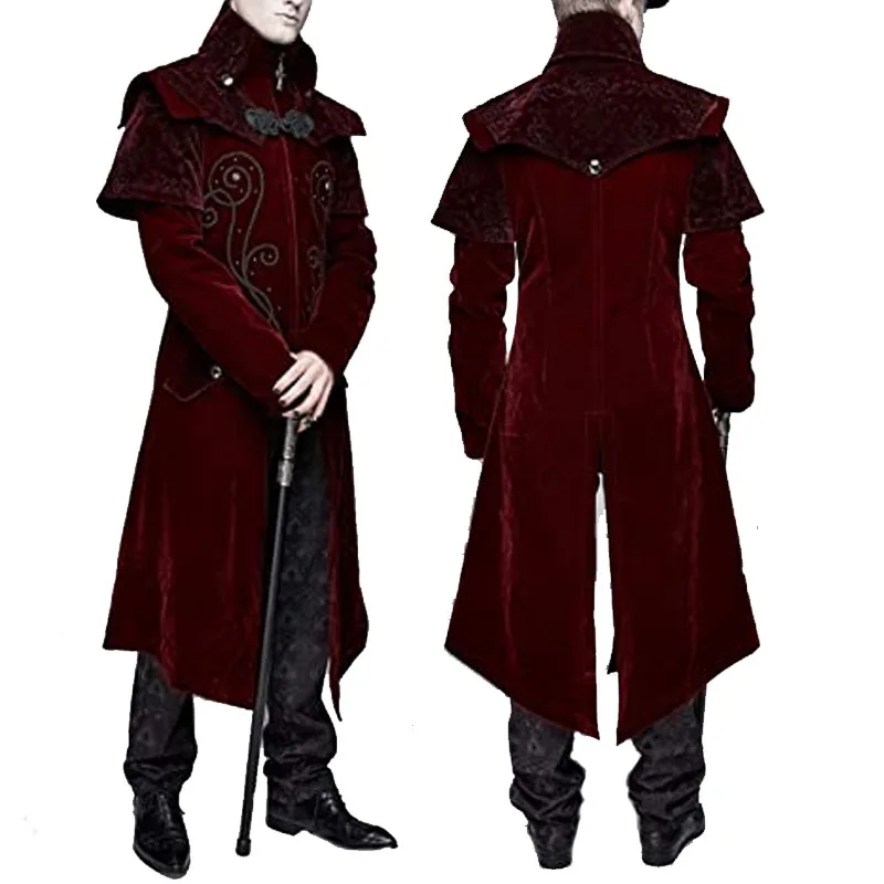 

Men's Medieval Steampunk Castle Vampire Devil Red Coat Cosplay Costume Middle Ages Victorian Nobles Tuxedo Suit Trench coat