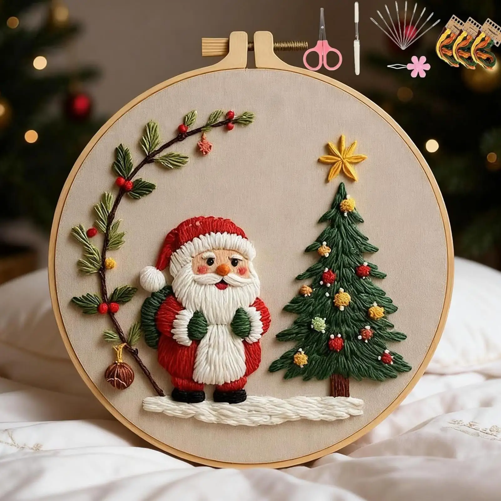 

Christmas Embroidery Kits 3 Pieces Winter Holiday Handcraft Set With Hoop Needles Christmas Cross Stitching Kits For Women