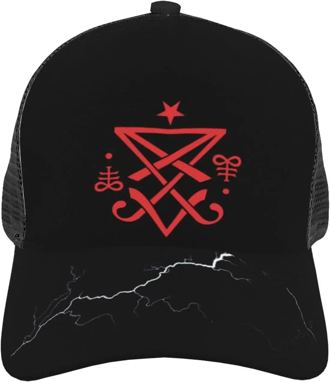 Men's Women's Baseball Cap Casual Breathable Mesh Cap Adjustable Trucker Hat Occult Sigil of Lucifer Satanic