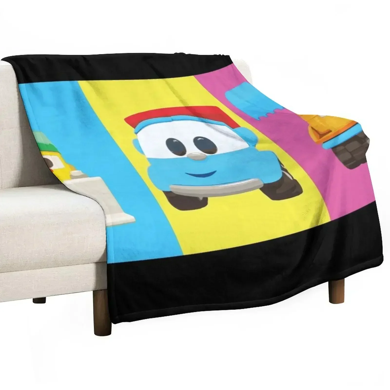 leo the truck - pop art lifty, scoop and LEO Throw Blanket Nap Flannels Blankets