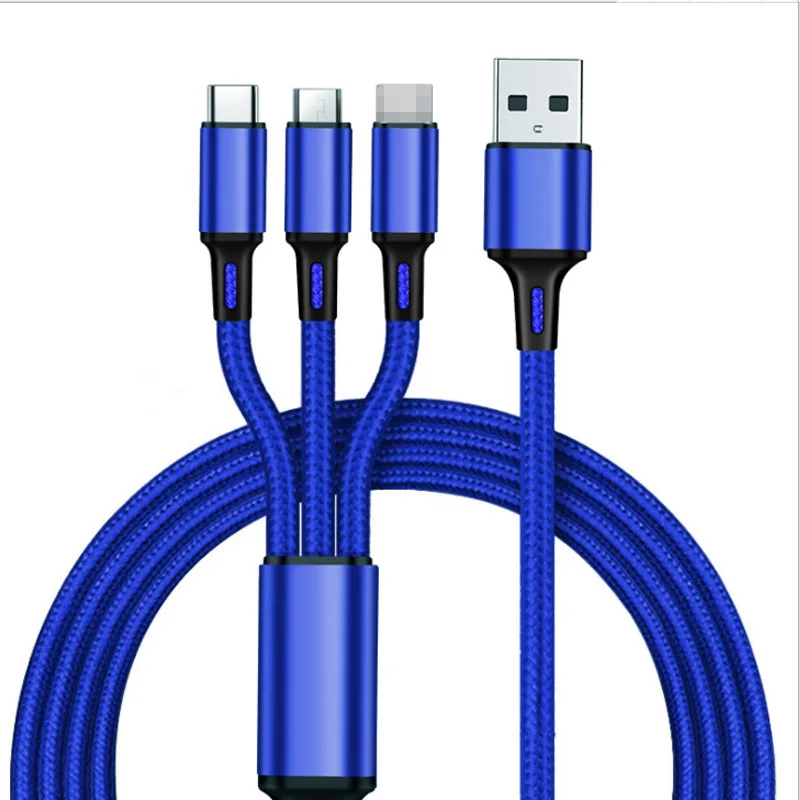 Nylon Woven One Drag Three Data Cable Mobile Phone Fast Charging Three In One Charging Cable Gift