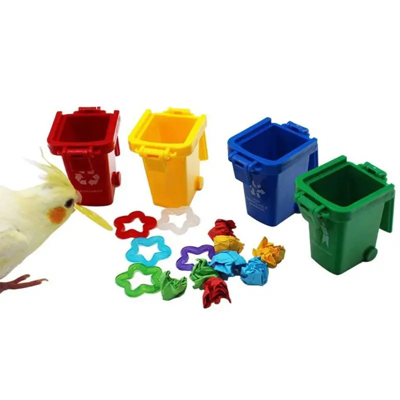 4 Pcs/Set Mini Trash Can Garbage Bin Peony Parrot Intelligence Training Pet Supply