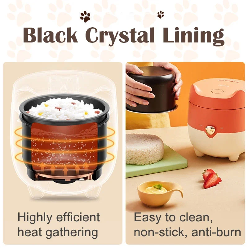 Nieuwe Mini rijstkoker Kleine 1.2L Rijstkoker Binnenlandse kookpot midea Fox Line Rode kawayi kitty Smart Cooker een sleutel