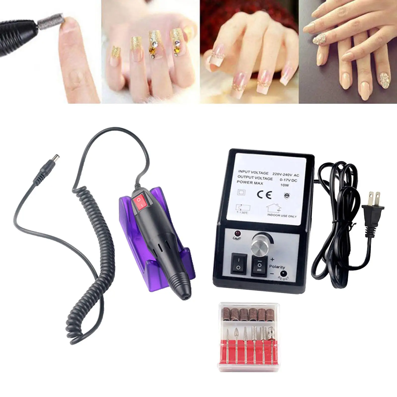 Broca elétrica para unhas pro, 20.000 rpm, ferramentas para moedor de manicure para unhas acrílicas com conjunto de brocas para unhas