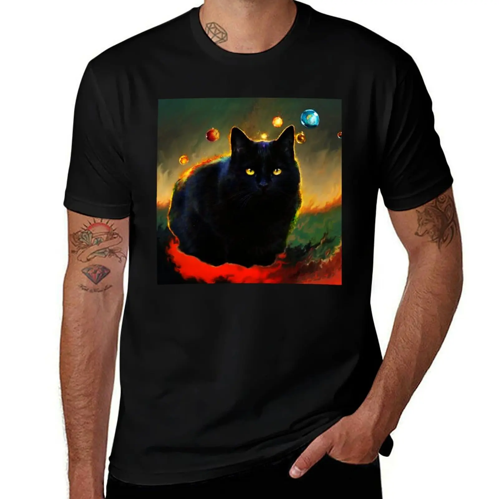 

black cat T-Shirt man t shirt summer t shirt custom print T-Shirt