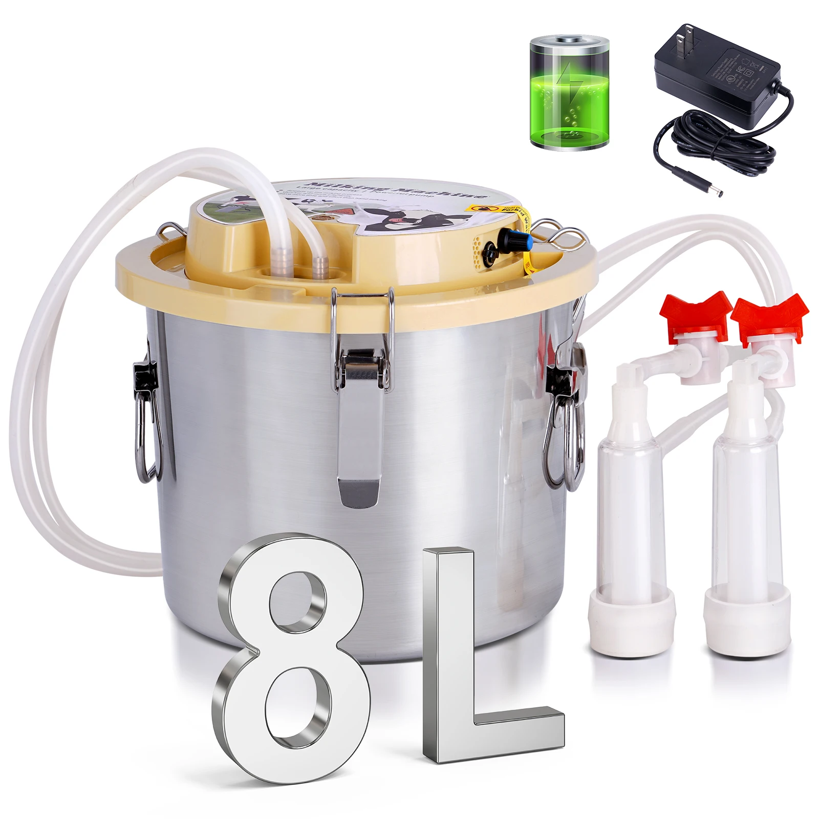 8L/12L/16L البقرة الأغنام الكهربائية آلة الحلب المتكاملة 304 الفولاذ المقاوم للصدأ قابلة للشحن والمكونات في آلة الحلب للماشية