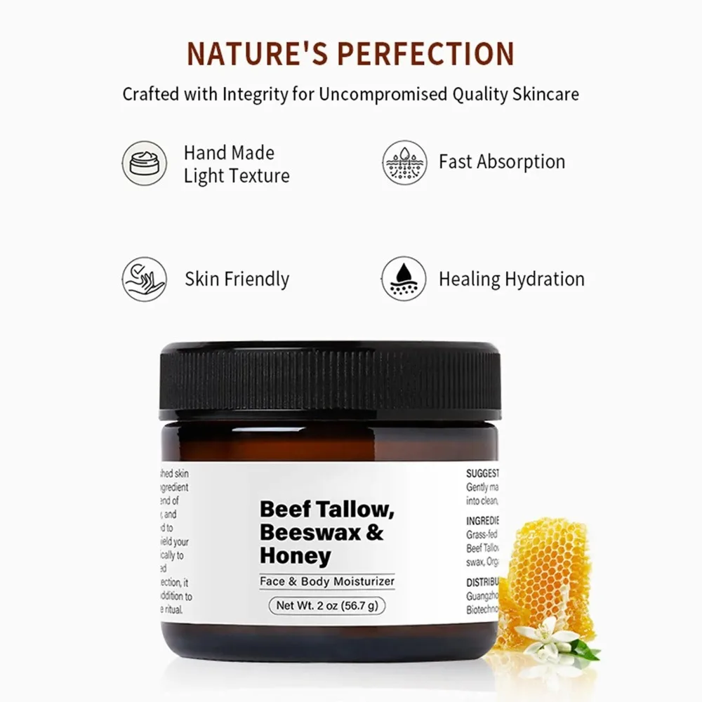 Beef Tallow Balm Raw Wild Honey Face Cream Grass Fed Organic Natural Skin Care Tallow Face Moisturizer Hydrating Whole Body Care