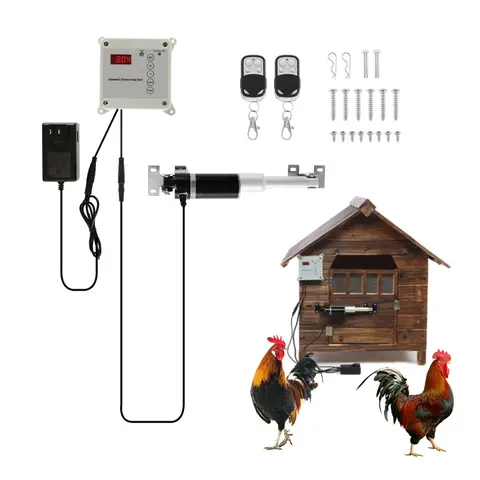 Farm Automatic Chicken Cage Electric Door Opener Light Sensor + Timing Switch + Remote Control Self-Locking Predator Metal Door
