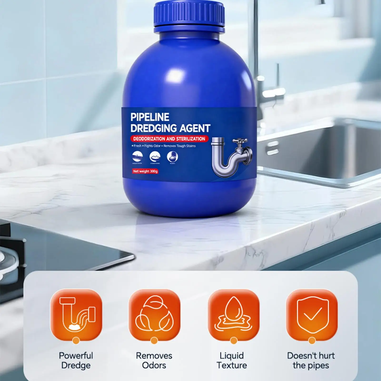Drain Cleaner 300g Powder Fast Acting Unclog Drain Opener for Sink Shower Bathtub Toilet Hair Grease Soap Scum Prevents Odors view 5