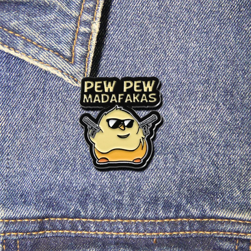 PEW PEW MADAFAKAS Enamel Pins Duck Guns Bag Brooch Lapel Animal Badges Jewelry Accessories