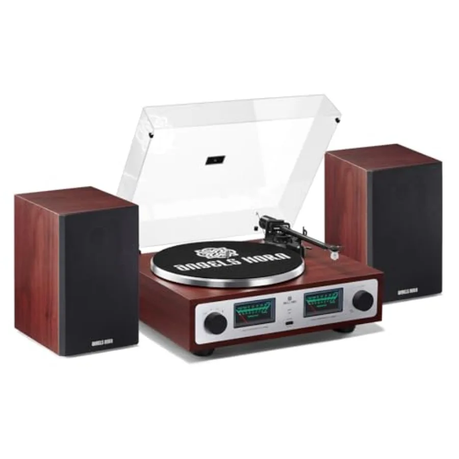 

High Fidelity Bluetooth Turntable Vinyl Record Player with Bookshelf Speakers in Black Built-in Phono Preamp Belt Drive 2-Speed