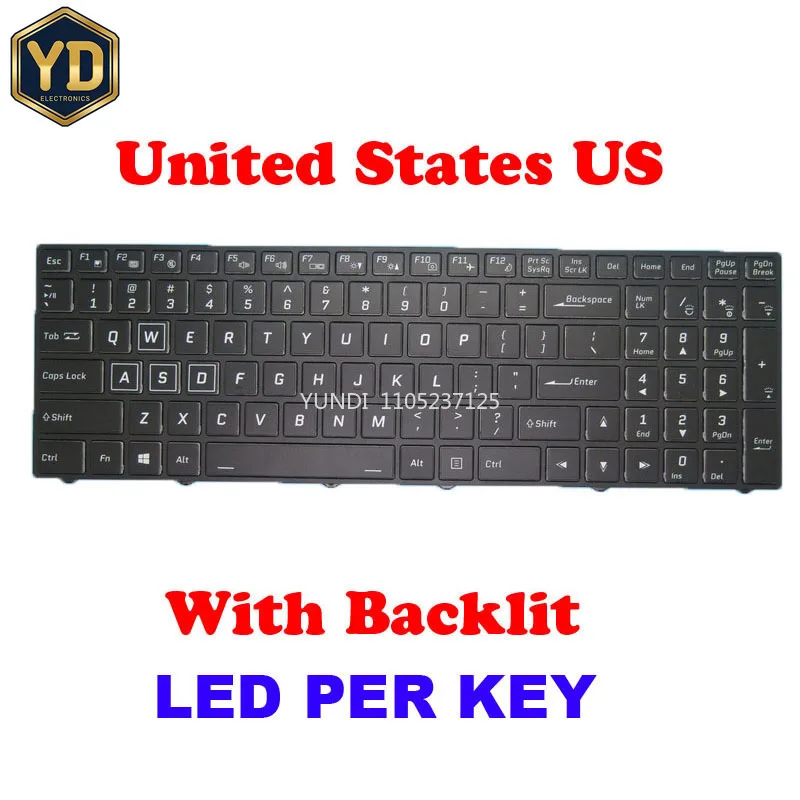 YD Laptop LED PER KEY Backlit PA71EP6 Keyboard CVM17L23USJ4301 6-80-PA7E0-012-1 English US Black With Frame New