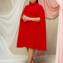 Spring Elegant Cloak For Women Long Batwing Sleeve Short Dresses For Women O Neck Pleated Top Dress Women plus size