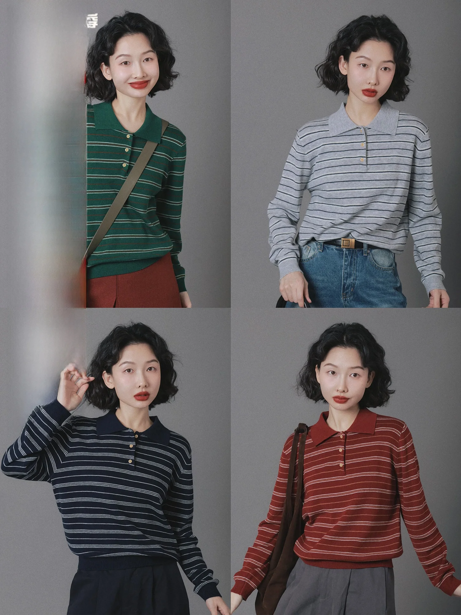 

IVY YANG Women's Long Sve Knitted Sweater Collar Loose Fit Slimming Striped Design Autumn Versatile Casual Knitwear
