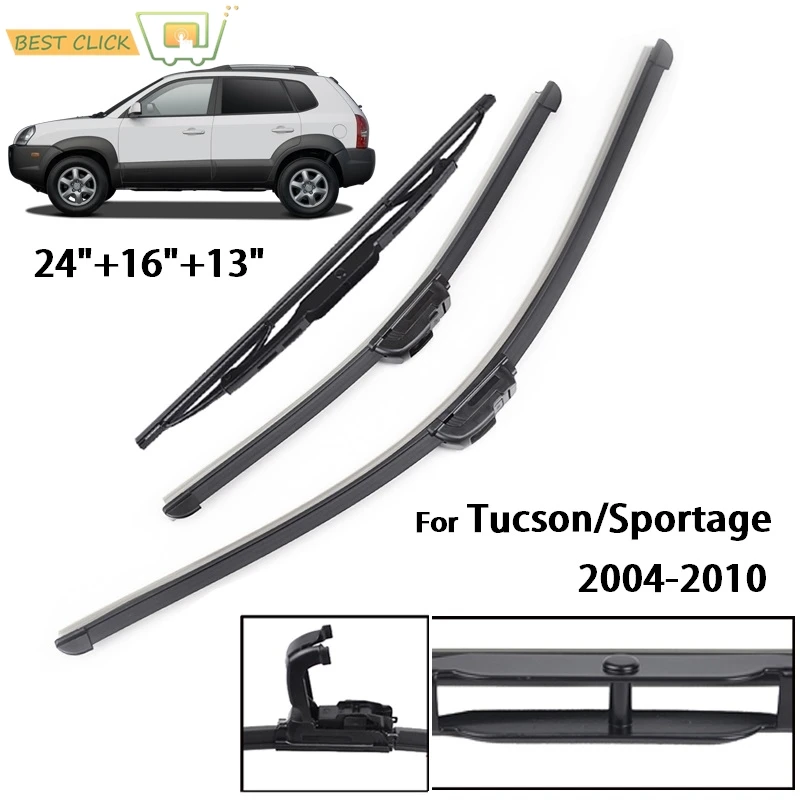 

Front Rear Wiper Blades Set For Hyundai Tucson JM For Kia Sportage JE/KM 2005 - 2010 Windshield Windscreen Window 24"+16"+13"