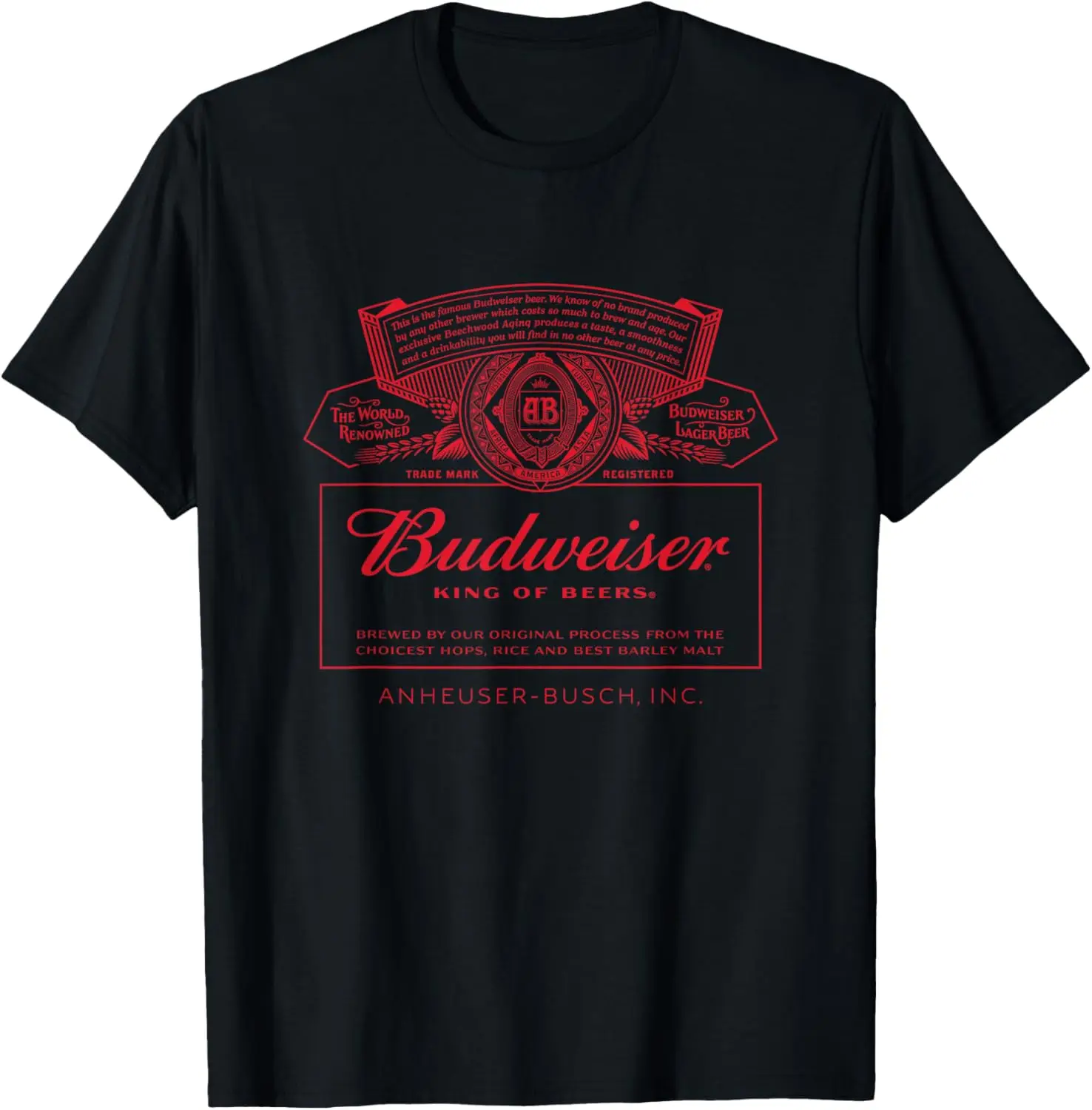 Мужская классическая футболка Budweiser Can Label, черная, маленькая, США
