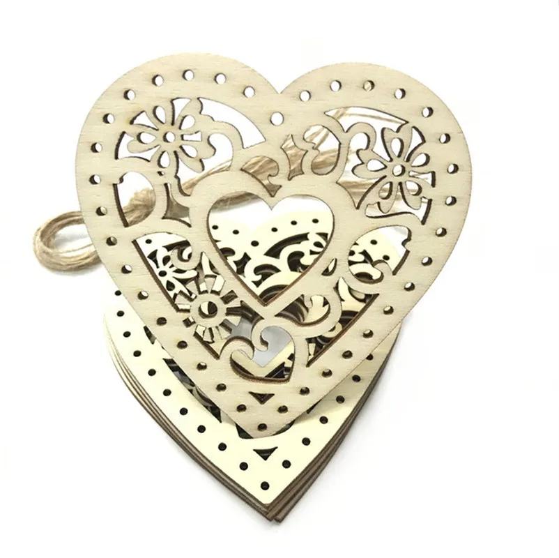 

10PCS 80MM Wedding Wooden Ornament Love Heart Wood Hangings Wedding Party Decoration Birthday Valentine's Gifts Home Table Decor