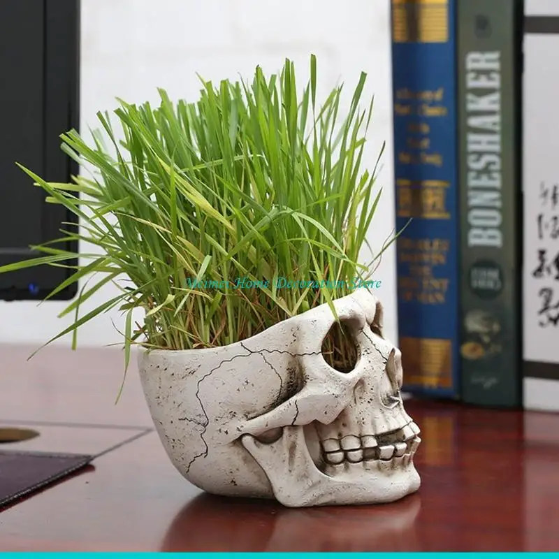 

H7BF Resin Skull for Head Shaped Flower Pot Planter Container Ornaments Home Garden D