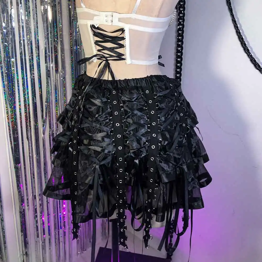 Kawaii Punk Rock DIY jaren '90 Goth E-Girls Gothic Rokken Lace-up Grunge Harajuku Emo Tiener Handgemaakte Eco Club Wear Y2K TOPS