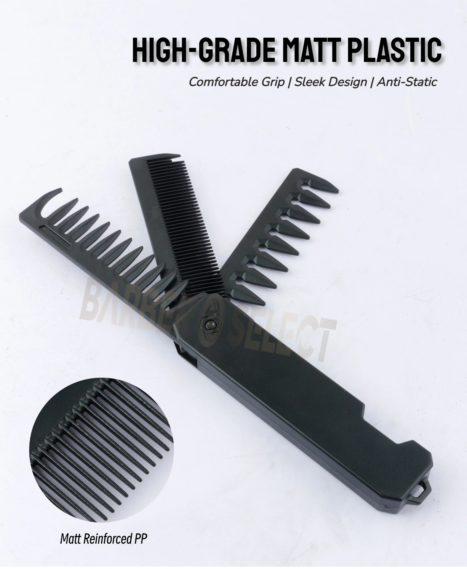 Neuester 1/2/3-in-1 tragbarer Klappkamm, Friseur-Clipper-Kamm, breitzahniger Kamm für Ölhaar, Mini-Bartkamm, Styling-Werkzeug für den Salon. – Detail 12