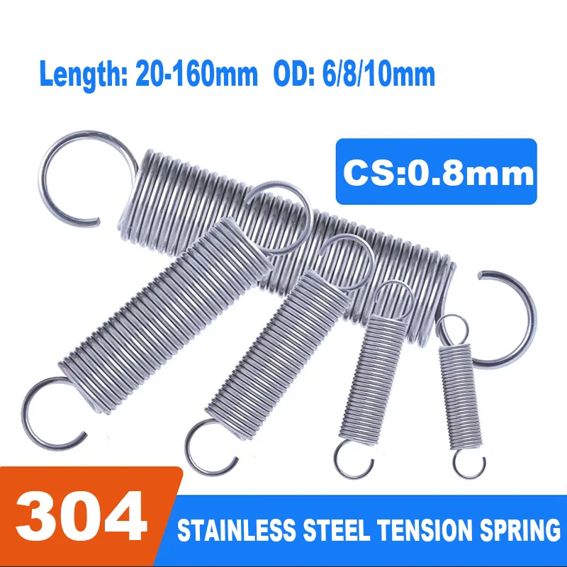1PCS 0.8mm Wire Dia 304 Stainless Steel O Ring Hook Extension Spring Tension Spring Coil Spring Dual Hook Spring L=20mm-160mm