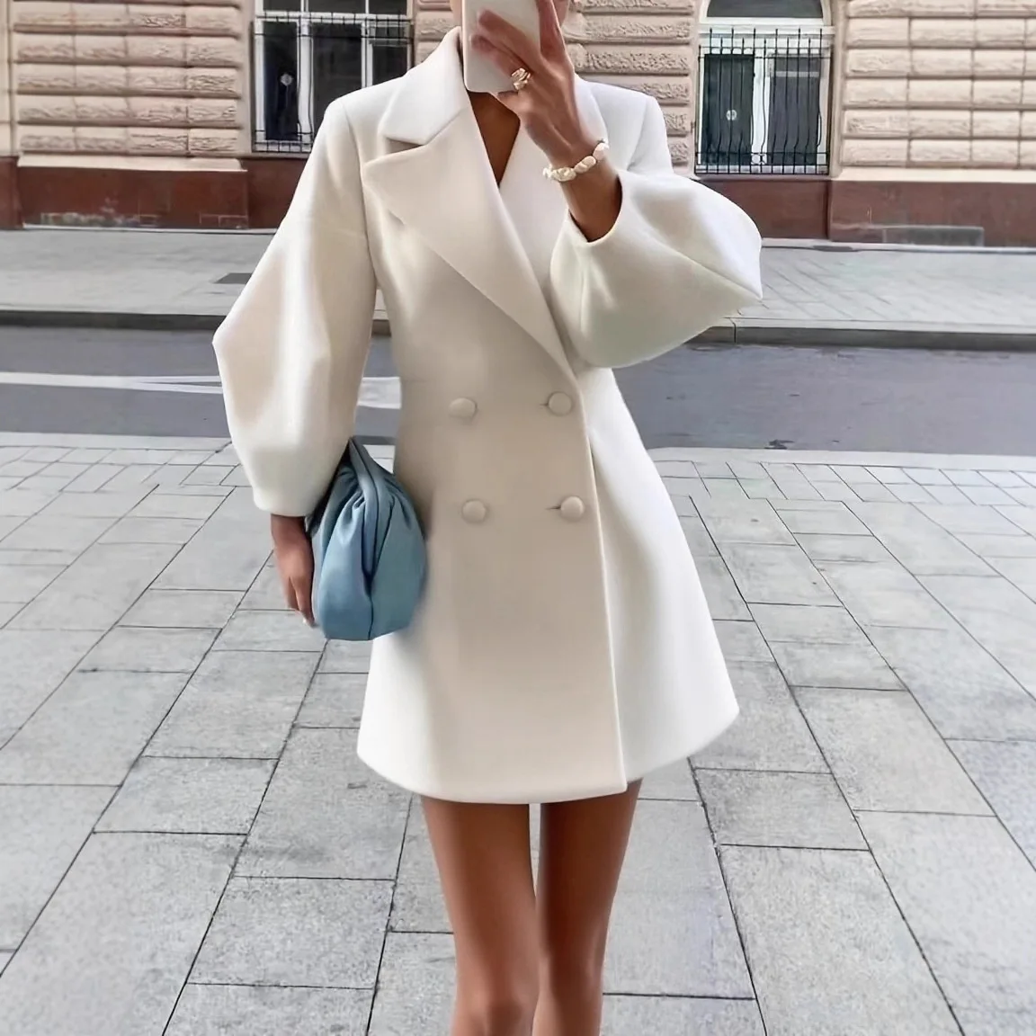 

Осень-зима 2022, новое шерстяное пальто в дворцовом стиле в стиле ретро с рукавами-фонариками и большими лацканами, длинное пальто Пальто Женское