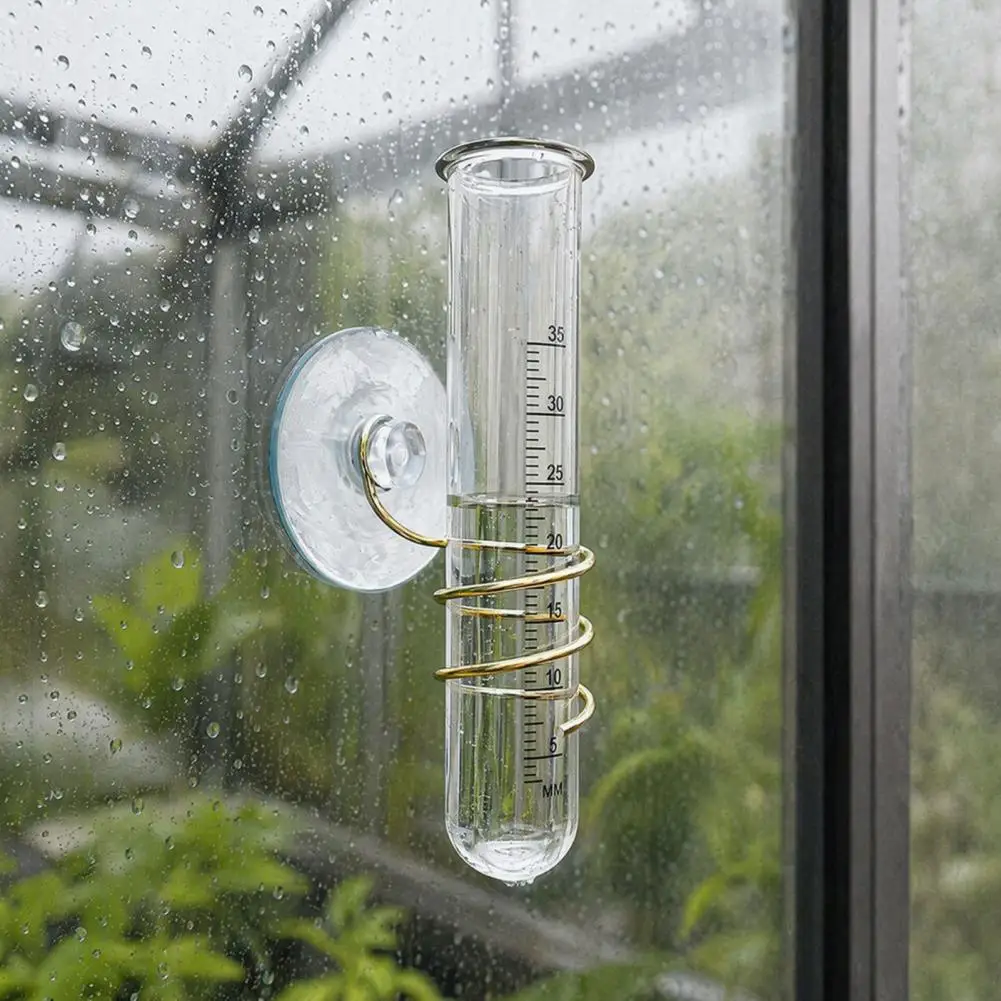 Rain Gauge with Suction Cup Weather-Resistant Rainfall Measurement Tool Transparent Water Gauge for Outdoor Garden Home Balcony
