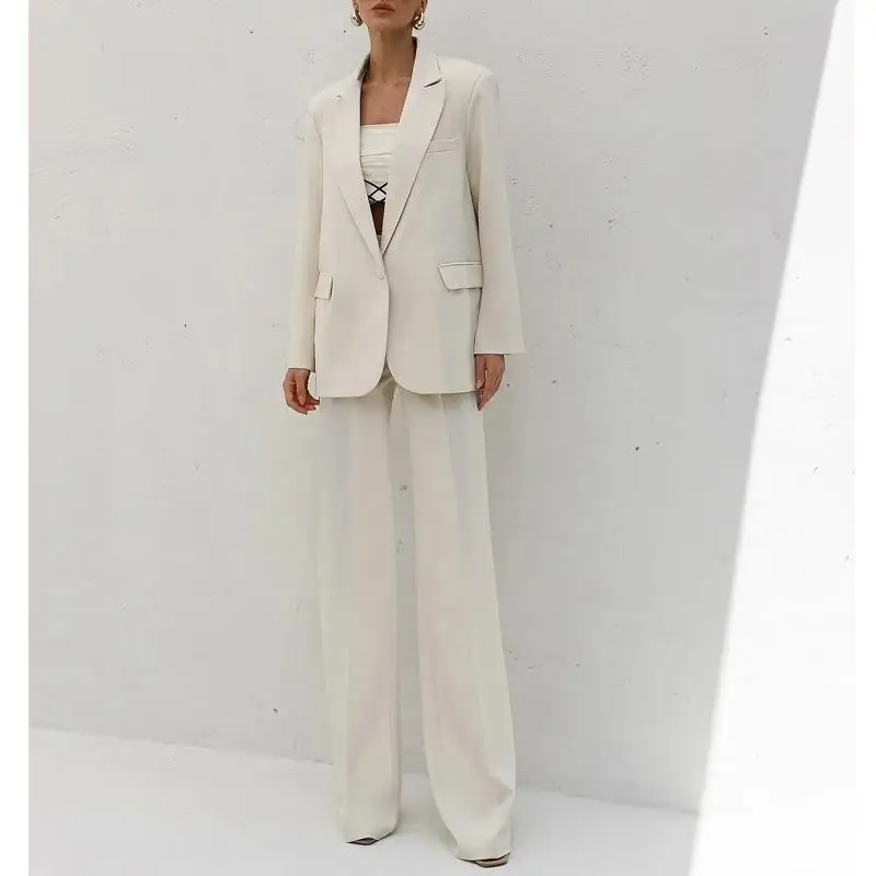

New Autumn Winter Women's Suit Set Casual High Waist Pants And Dr irt Sle Long Sve One Button Closure Commute Faion