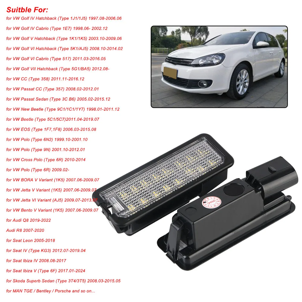 Car License Number Plate Lamps 2Pcs 12V Built-in Resistance LED License Plate light For VW Golf 6 7 Passat B7 B8 CC Polo