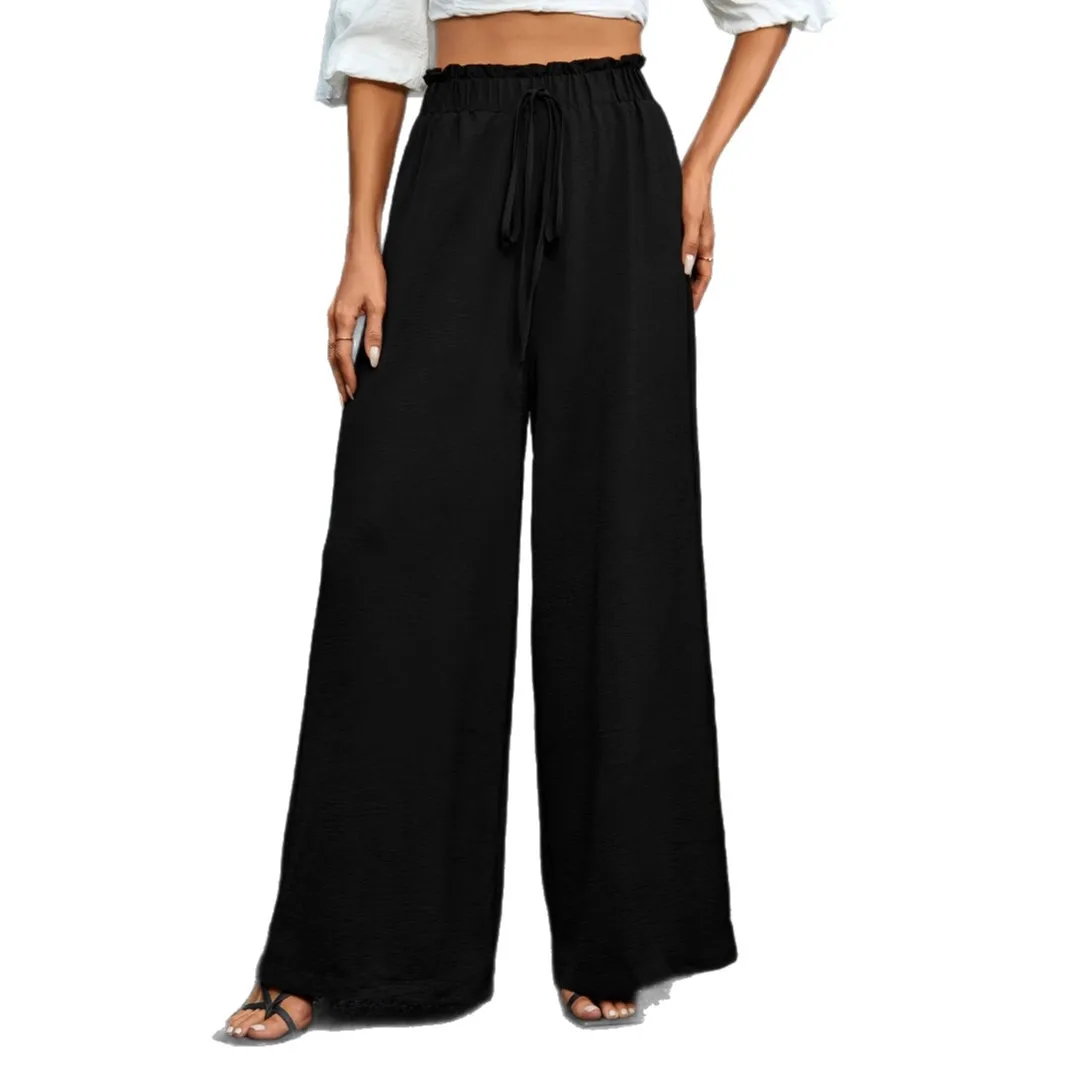 Faionable High Waist Loose Wide Leg Pants  Color Casual Trousers for Women Comfortable Elastic Waisand Summer 2025