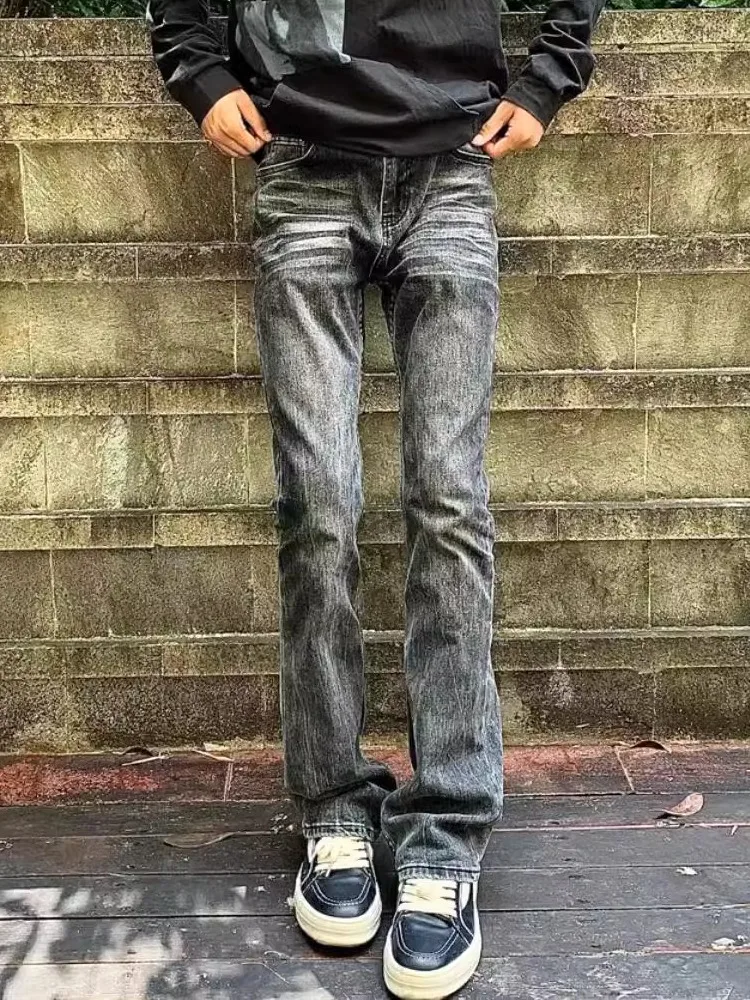 

Мужские джинсы в стиле ретро: американские, прямые, зауженные, с легким клешем, черные, модные, повседневные, из денима