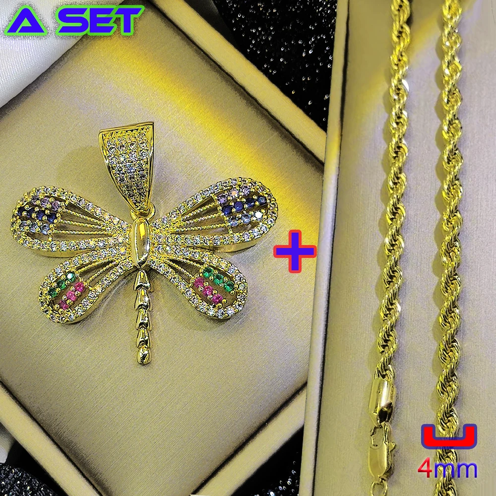 New Fashion Advanced Customization Popular Necklace, Colorful Diamond Dragonfly Gold Pendant, 18K Gold Plated Classical Craft