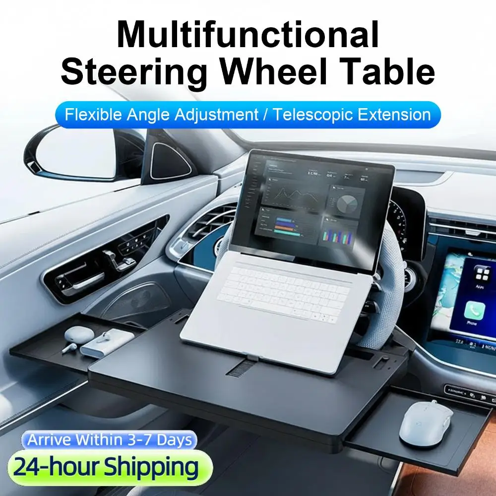 

Car Steering Wheel Slide-Out Tray Car Desk Food Table for Car Adjustable Laptop Tray for Eating Food Drink Writing Laptop Work