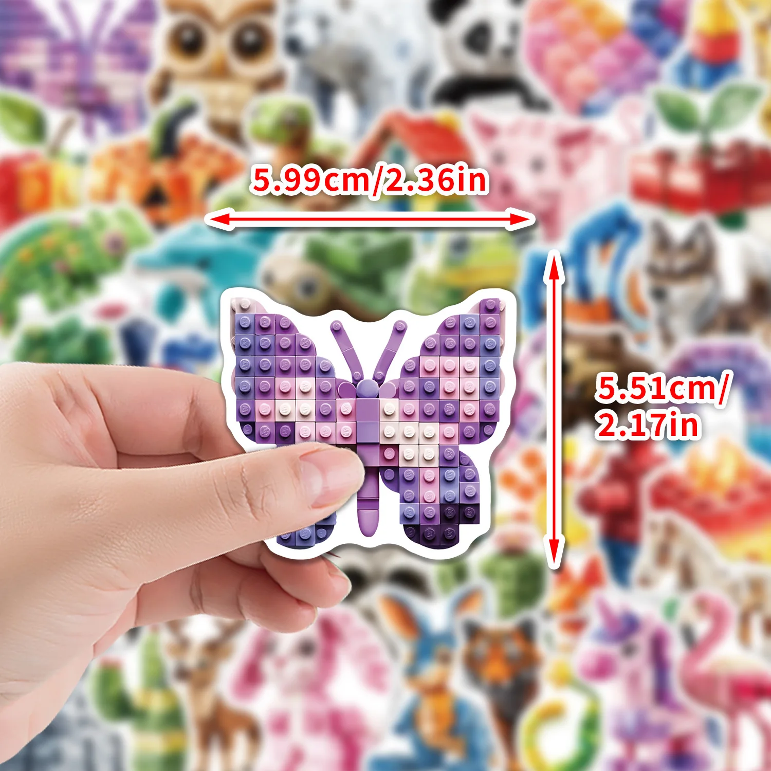 50 PCS Cartoon Building Block Animal Collage Stickers Decorate Storage Box Skateboard Scrapbook Diary Non Repeated Decals