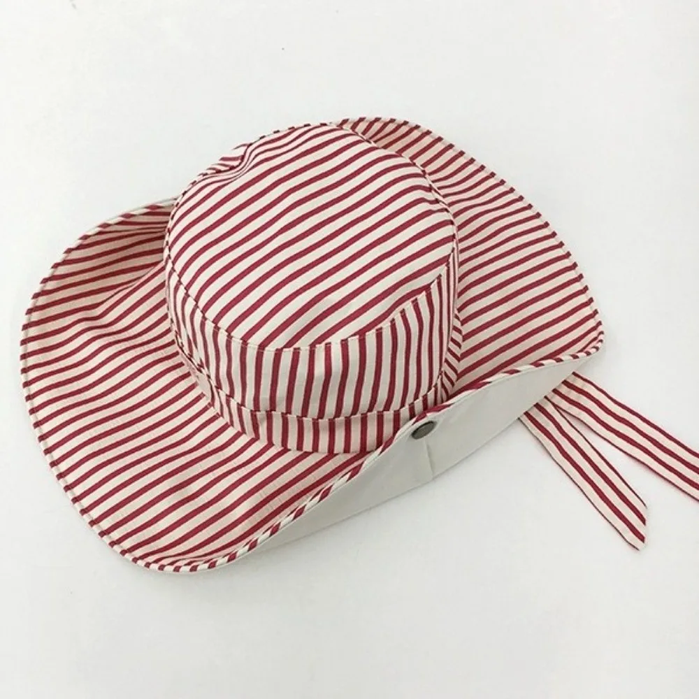 New Wide Brim Reversible Bucket Hat UV Protection Breathable Striped Sun Hat Foldable Windproof Fishmen Hat Summer 2