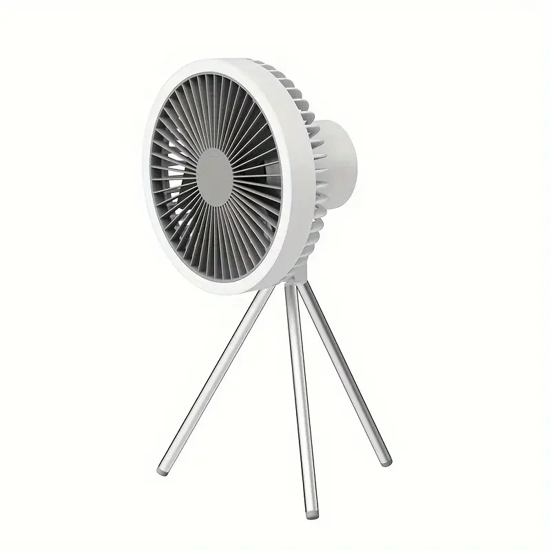 Ventilateur de bureau avec trépied, ventilateur de camping avec lumière LED, batterie 10000mAh, adapté à une utilisation extérieure et intérieure