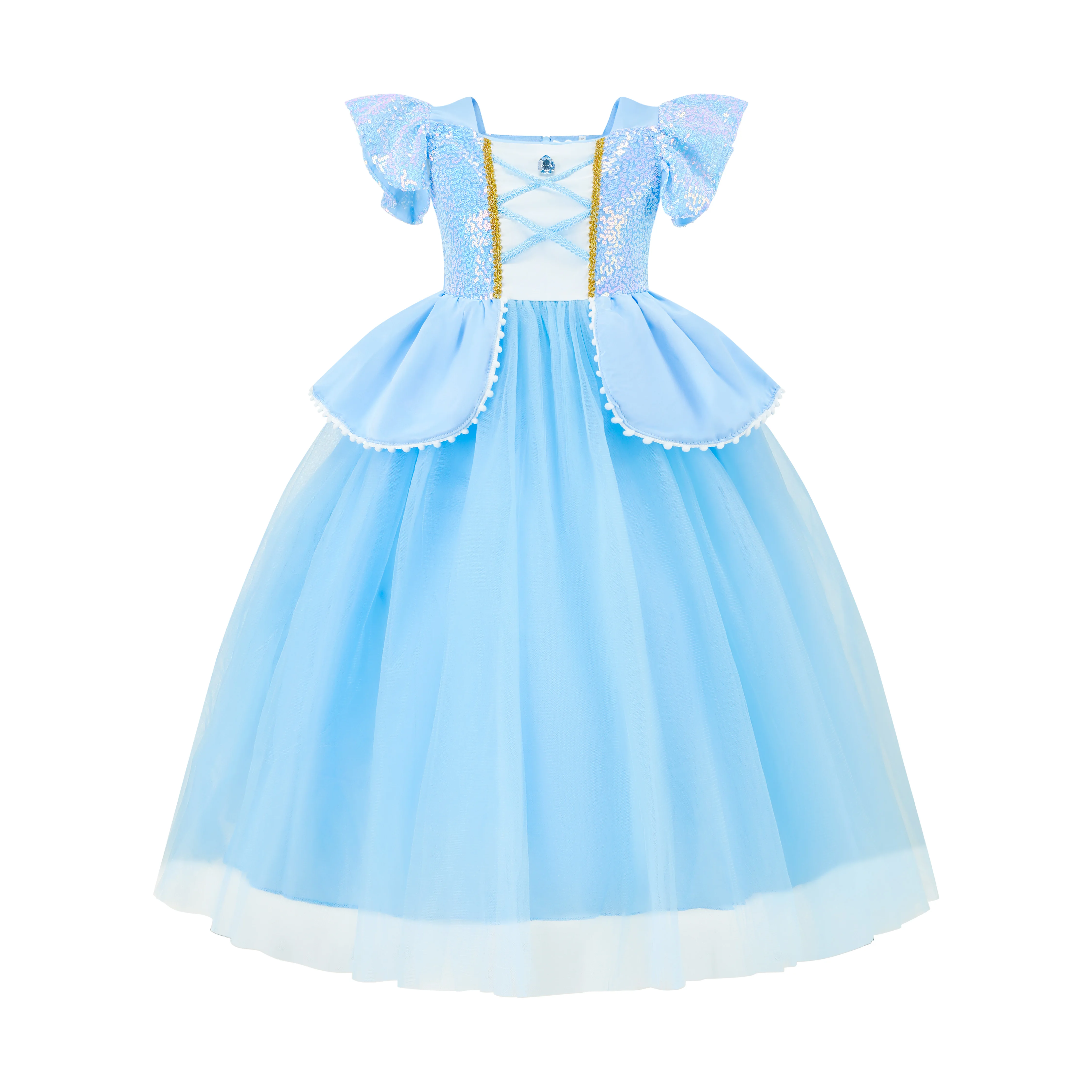 فستان أميرة ديزني سندريلا الفاخر للفتيات والأطفال، ثوب حفلة من الدانتيل الأزرق، ملابس تنكرية للهالوين، ملابس أميرات الكرنفال