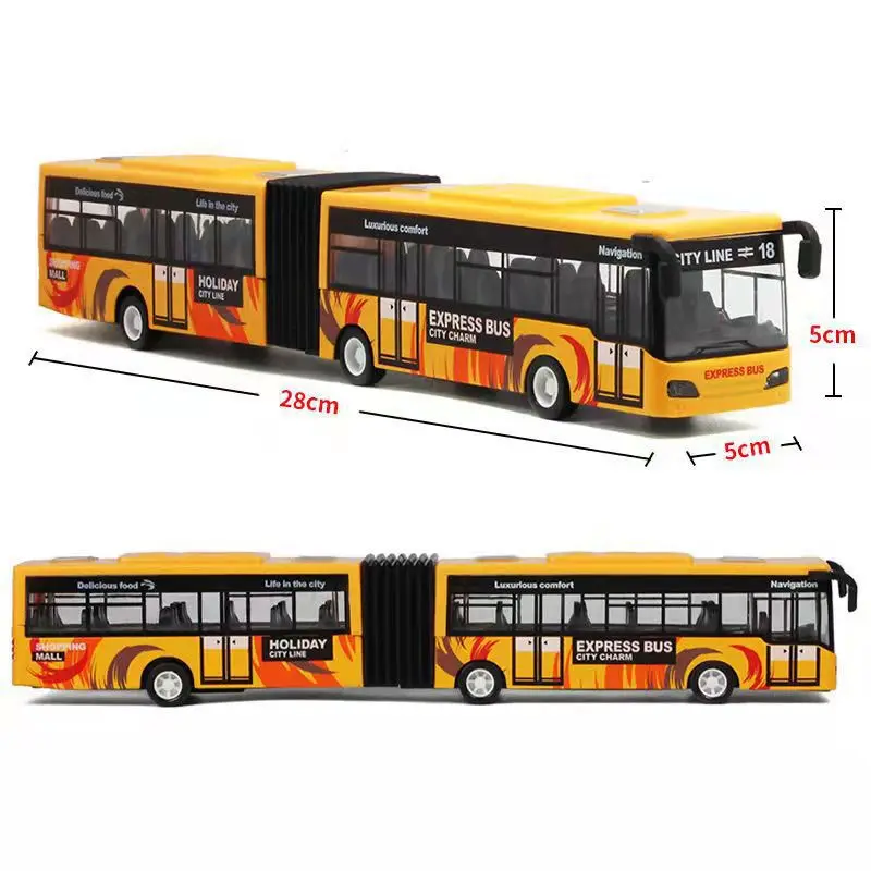 Double Section Elongated Bus Simulation Alloy Car Model with Rebound Force for Boys Toy Vehicle Collection