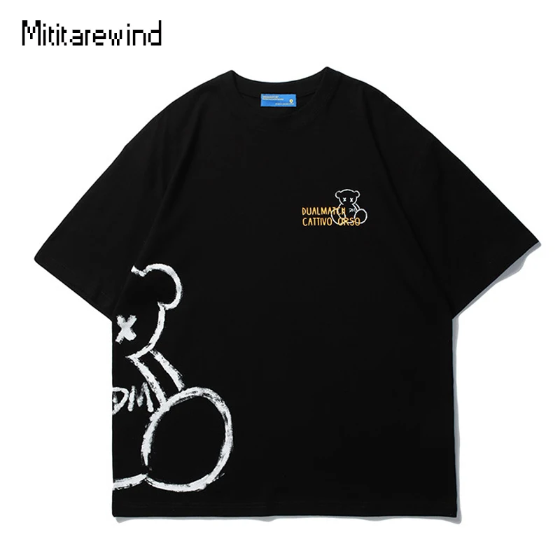 2023 neue Sommer Paar T Shirts Japanischen Harajuku Cartoon Bär Graffiti Gedruckt Kurzarm T-shirt Männer Rundhals Tops Tees