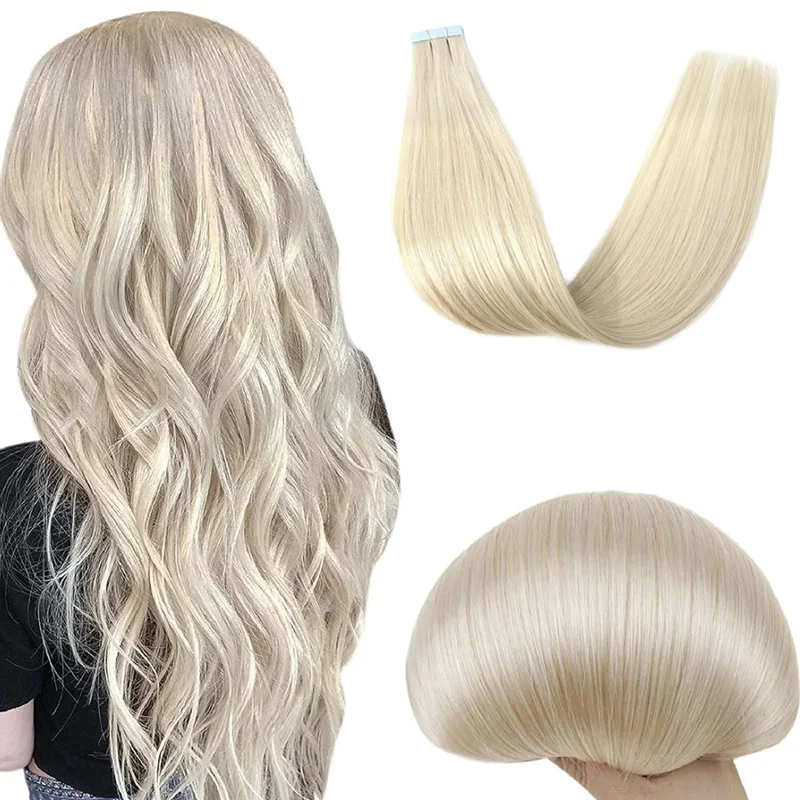 Vsr Tape Hair 24 inch Platium Blonde Tape In hair extensions human hair Full Head 20Pcs Blue Glue Tape Hair Extensions