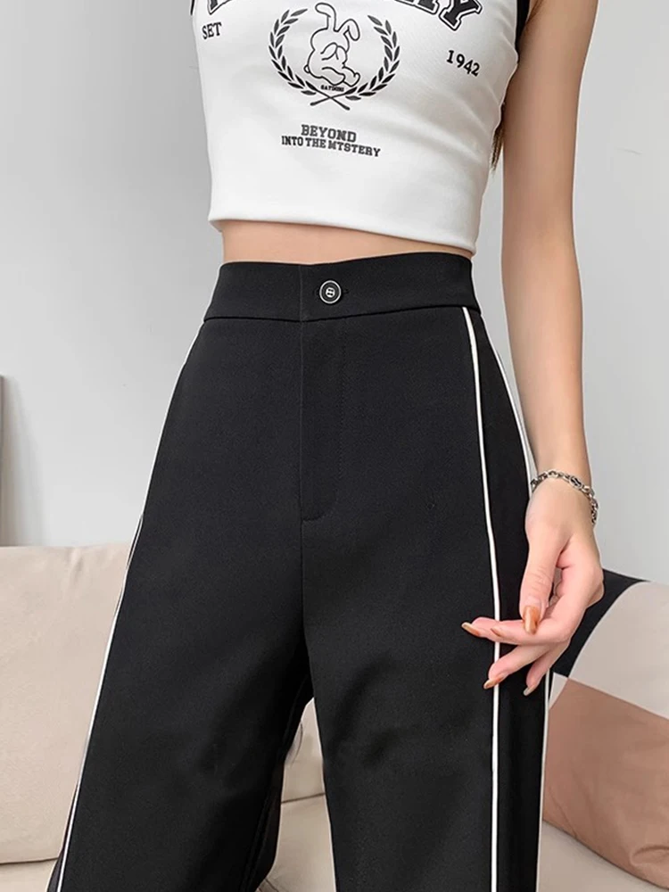 

American Style High Waist Wide Leg Pants Women's Summer New Black Suit Casual Sports Trousers Asymmetrical Street Style