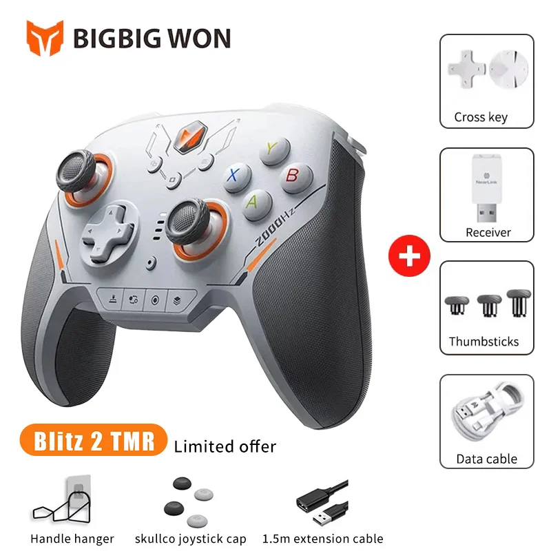 BIGBIGWON Blitz 2 TMR 스타 플래시 무선 블루투스 게임 패드 Somatosensory 컨트롤러 2000HZ NS PC Steam Game Customized