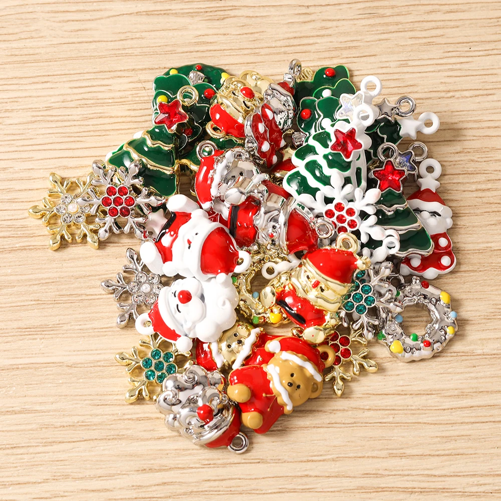 Tusember 5 Stück Emaille-Weihnachtsanhänger mit Weihnachtsmann, Schneeflocke und Schneemann für Weihnachtshalsketten, Ohrringe, Armbänder und Bastelarbeiten – Detail 3